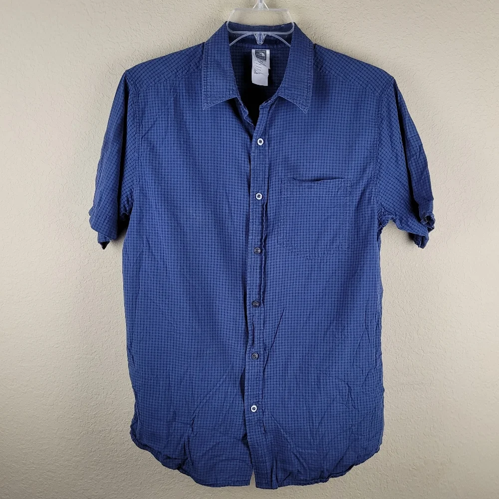 The North Face Shirt Men‎ M Blue/Black Micro-Ginham Short Sleeve Button Up